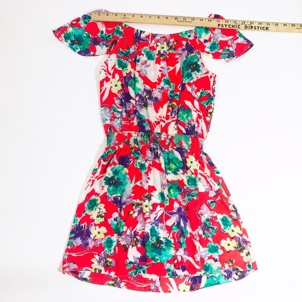 Love...Ady Women's Floral Off the Shoulder Ruffle Sleeves Blouson Mini Dress SML - Picture 6 of 7